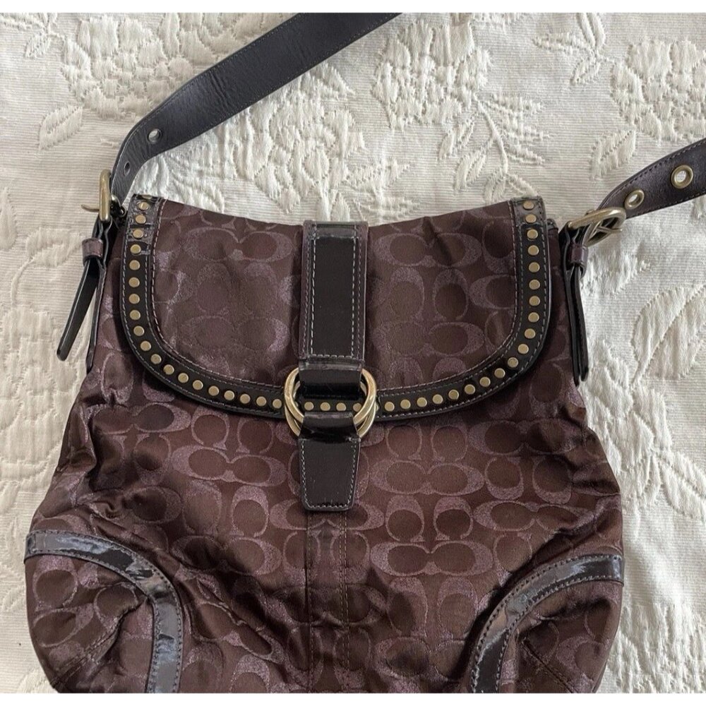 Vintage COACH H0868-F12852 Dark Brown Sparkly Signature Women’s Bag Crossbody